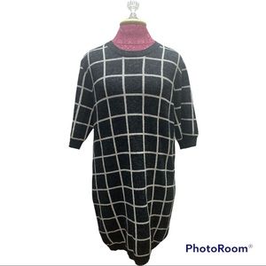 Mixumi Oversized Long Sweater Dress Dark Academia Stripes Plaid Size Small